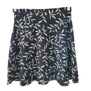 Lisa Jo Floral Leaf Print A-line Skirt Juniors Size 9/10 Black & Mint Green